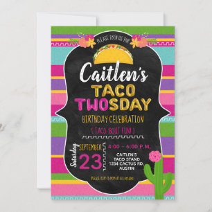 Taco Twosday Girl Second Birthday Invitation