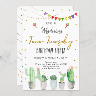 Taco Twosday Gold Fiesta Birthday Invitation