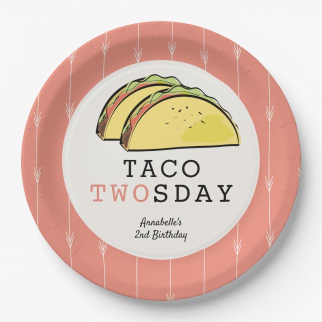 Taco Twosday Mexican Fiesta 2nd Birthday Paper Plate (Front)