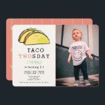Taco Twosday Mexican Fiesta Photo 2nd Birthday Invitation<br><div class="desc">This simple and modern " taco twosday " mexican themed 2nd / second birthday party invitation features your photo and a light beige background with a pair tacos with simple and bold letterings. Not only for kids but to adults as well. The reverse side features a terracotta red background with...</div>