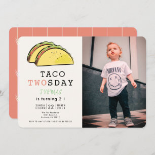 Taco Twosday Mexican Fiesta Photo 2nd Birthday Invitation