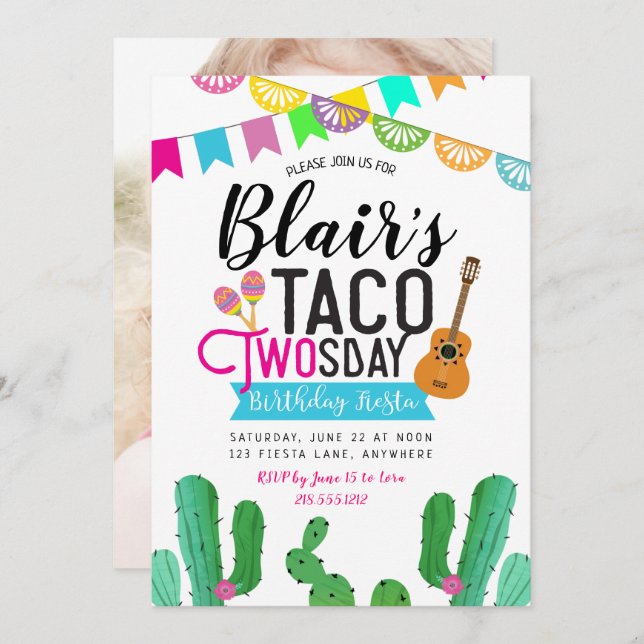 Taco Twosday Photo Birthday Invitation (Front/Back)