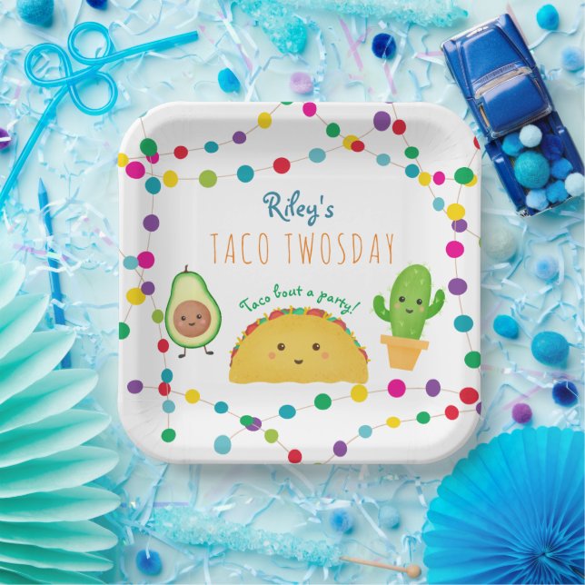 Taco Twosday second 2nd theme birthday Paper Plate (Party)
