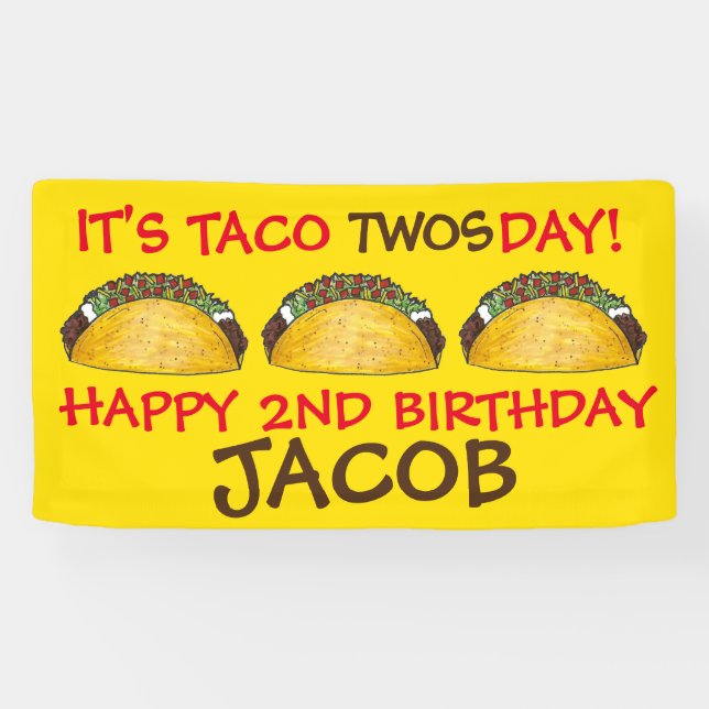 Taco TWOSday Tuesday 2nd Birthday Party Fiesta Banner (Horizontal)