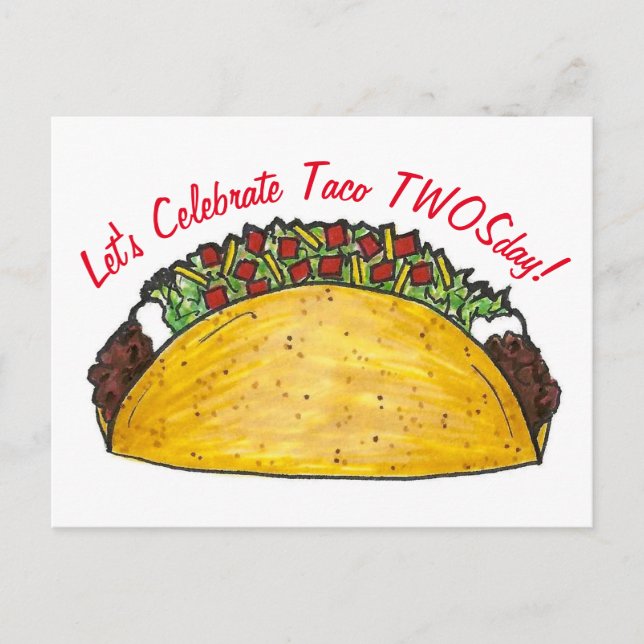 Taco TWOSday Tuesday 2nd Birthday Party Fiesta Invitation Postcard (Front)