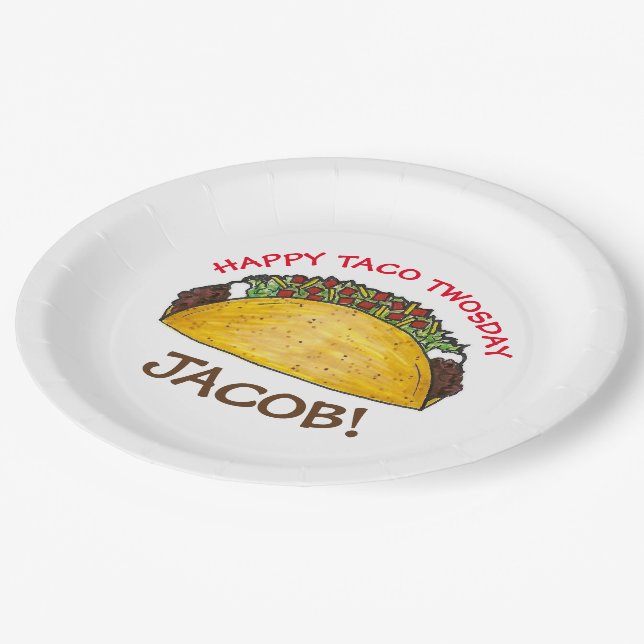 Taco TWOSday Tuesday 2nd Birthday Party Fiesta Paper Plate (Angled)
