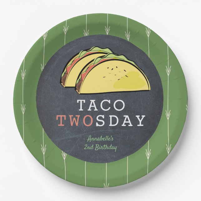 Taco Twosday Tuesday Chalkboard 2nd Birthday Paper Plate (Front)