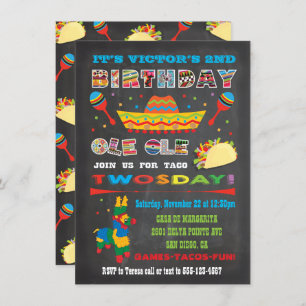 Taco Twosday Tuesday Mexican Fiesta 2nd Birthday Invitation