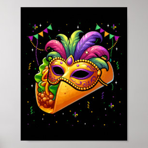 Taco Wearing Mardi Gras Masked Fruit Lover Vegan P Poster