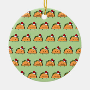 Taco wearing Santa Hat Christmas shell meat salsa Ceramic Ornament