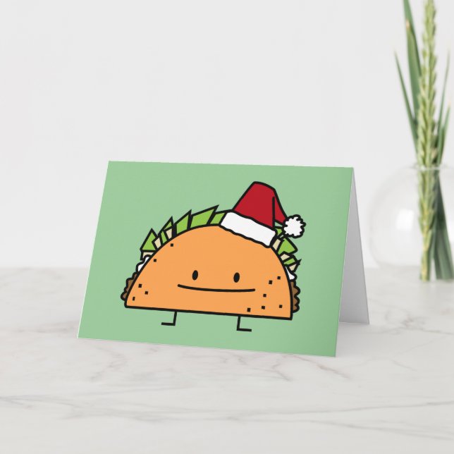Taco wearing Santa Hat Christmas shell meat salsa Holiday Card (Front)