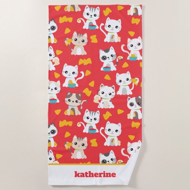 Tacocat Burrito and Taco Cats Cute Personalised Beach Towel (Front)