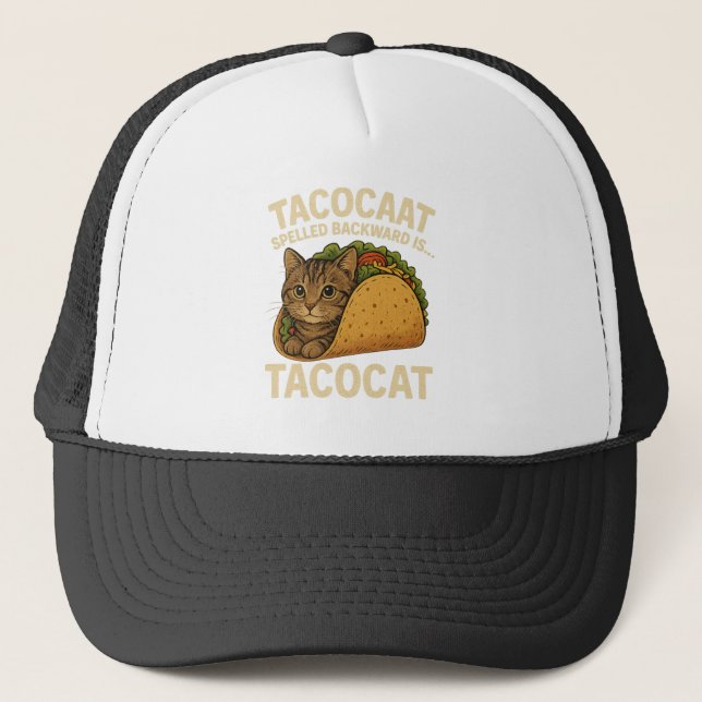 TACOCAT SPELLED BACKWARD IS...- Love Cat And Taco Trucker Hat (Front)