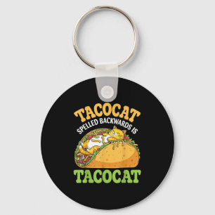 Tacocat Spelled Backward Is Tacocat With Cute Cat Key Ring