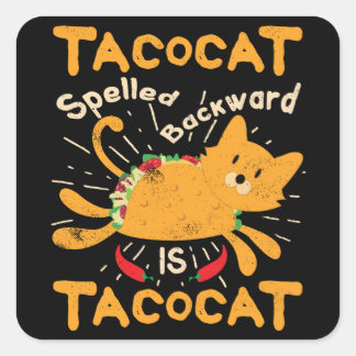 Tacocat Spelled Backwards Cinco de Mayo Cat Taco Square Sticker