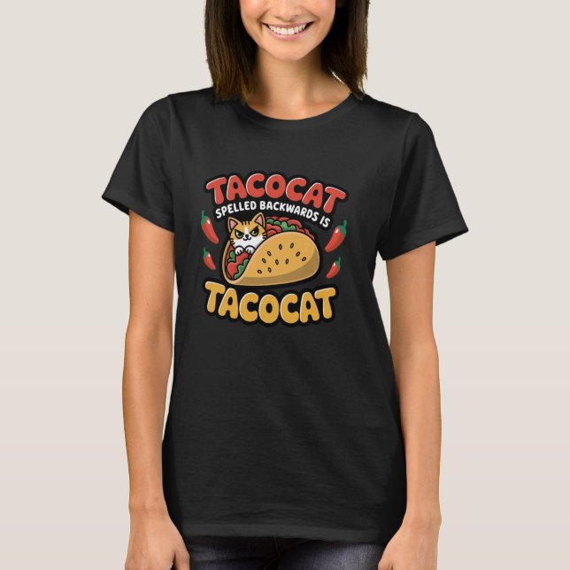 Tacocat Spelled Backwards Funny Cat Taco Pun Graph T-Shirt (Front)