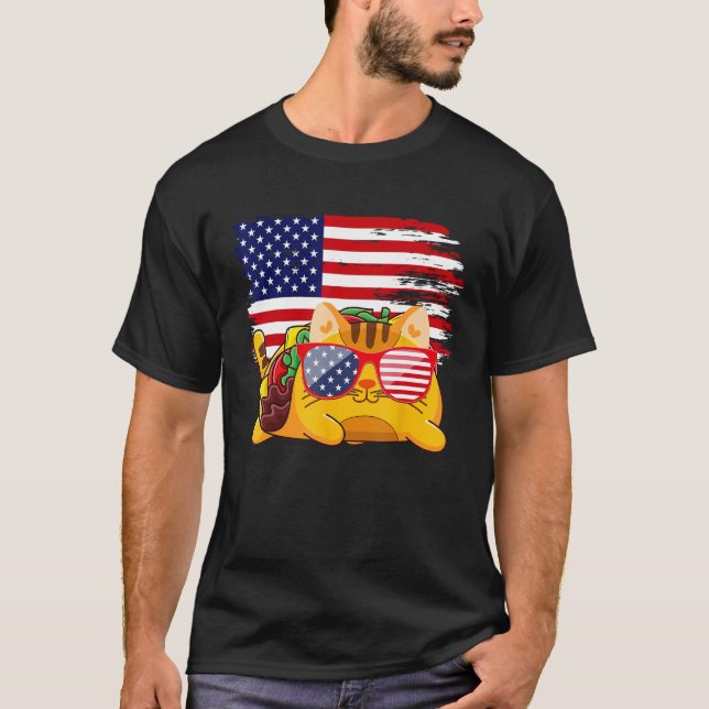Tacocat Sunglasses American Flag  4th Of July USA  T-Shirt (Front)