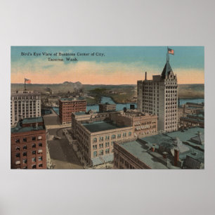 Tacoma, WA - Bird's Eye View of Downtown Poster