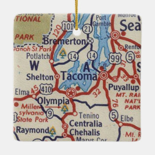 Tacoma WA Vintage Map Ceramic Ornament