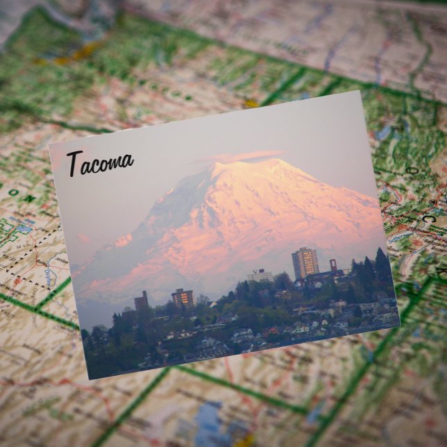 Tacoma, Washington and Mount Rainier Travel Postcard (In Situ Map)