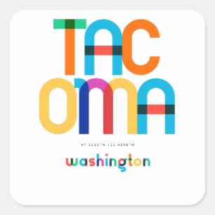 Tacoma Washington Mid Century, Pop Art, Square Sticker