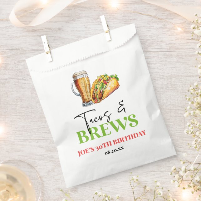 Tacos and Brews Beer Glass Birthday Party Favour Bag (Clipped)