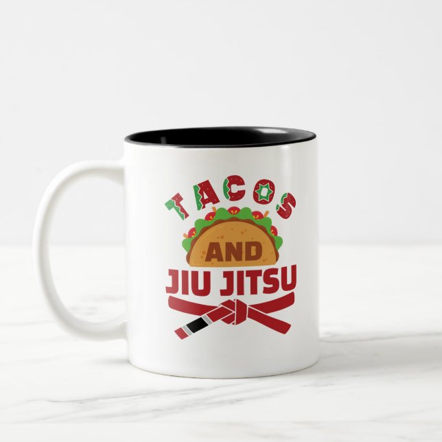 Tacos and Jiu Jitsu Two-Tone Coffee Mug (Left)