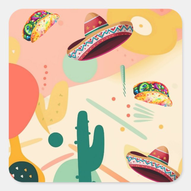 Tacos and Sombreros Party Square Sticker (Front)
