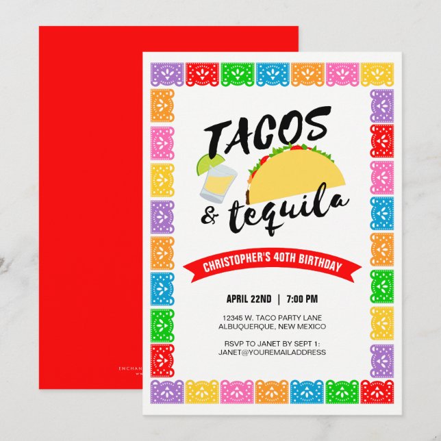 Tacos and Tequila Birthday Party Invitation (Front/Back)