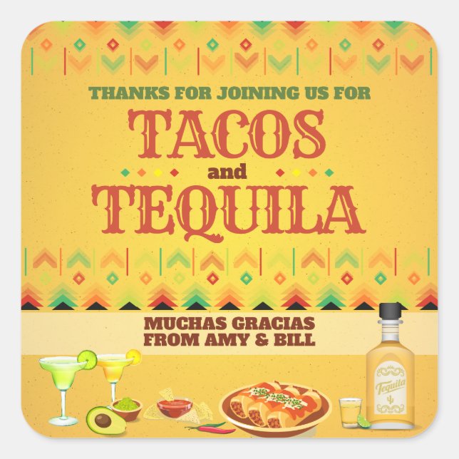 Tacos and Tequila Cinco de Mayo Fiesta Party Square Sticker (Front)
