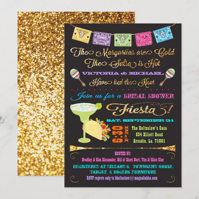 Tacos and Tequila Couples Bridal Shower Fiesta Invitation (Front/Back)