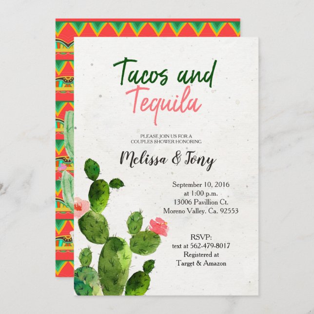 Tacos and Tequila Couples Shower Invitation (Front/Back)