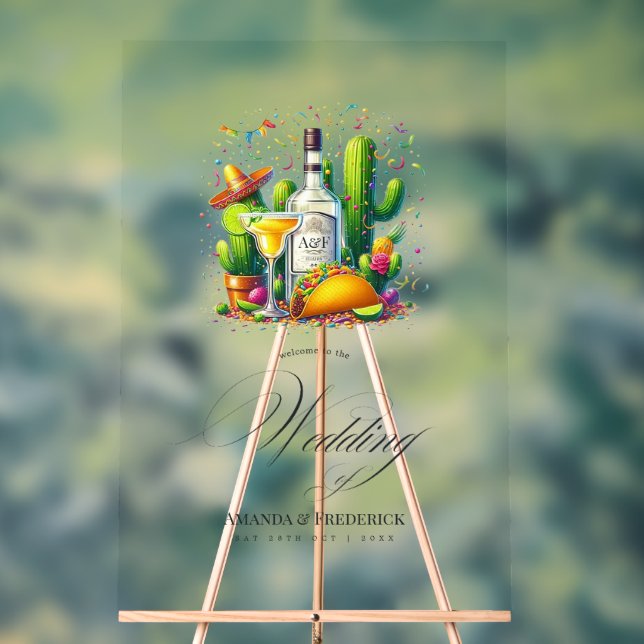 Tacos and Tequila Fiesta Wedding Welcome Acrylic Sign (Neutral)