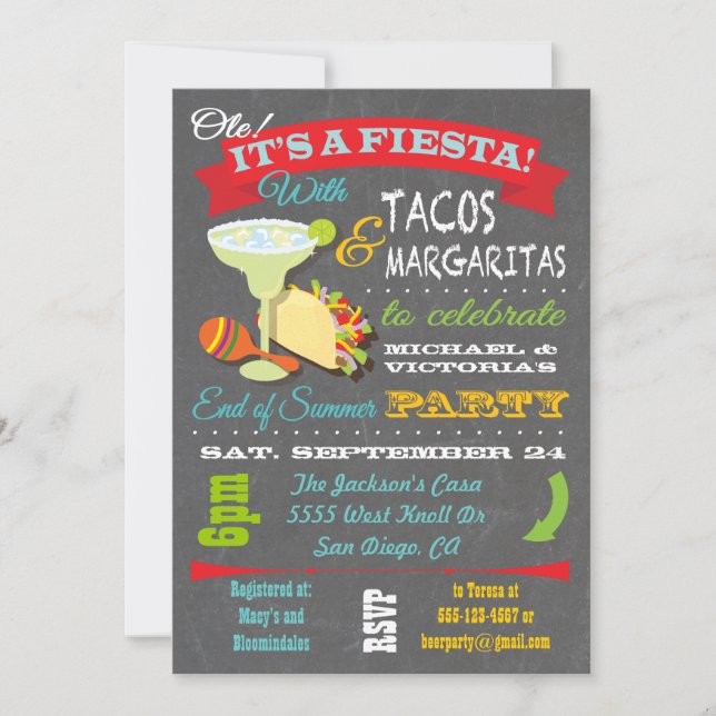 Tacos and Tequila Summer party Invitation (Front)