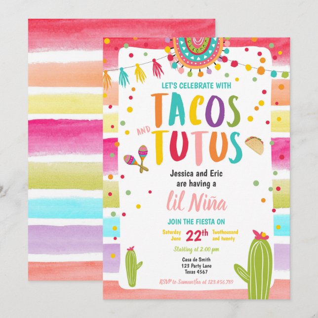 Tacos and Tutus Mexican Fiesta Couples Baby Shower Invitation (Front/Back)