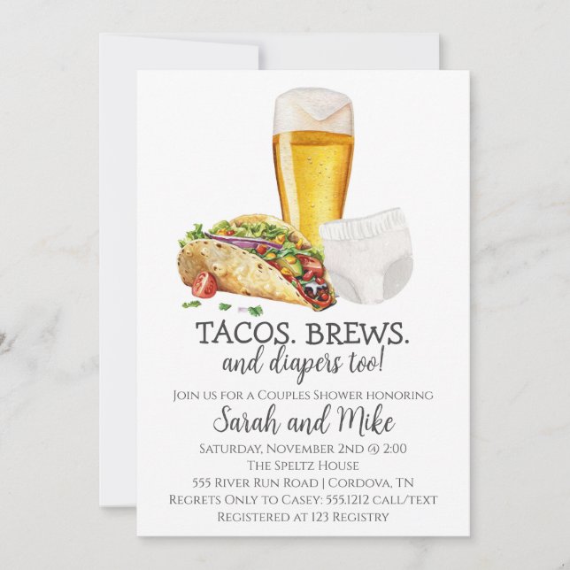 Tacos Brews and Diapers Baby Shower Invitation (Front)
