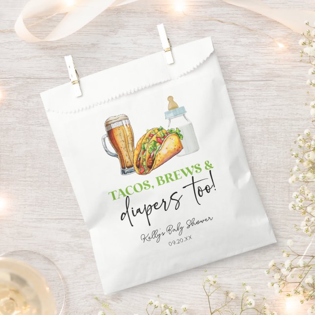 Tacos Brews and Diapers Too! Baby Shower Favour Bag (Clipped)