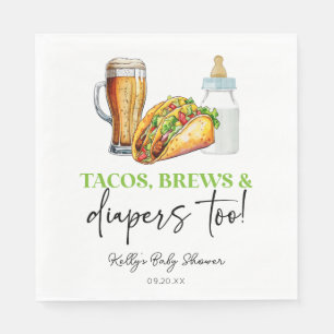Tacos Brews and Diapers Too! Baby Shower Napkin