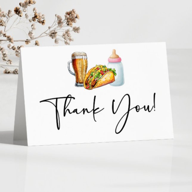 Tacos Brews and Diapers Too! Baby Shower Thank You Card (Creator Uploaded)