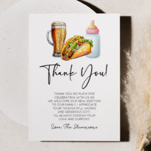 Tacos Brews and Diapers Too! Baby Shower Thank You Card