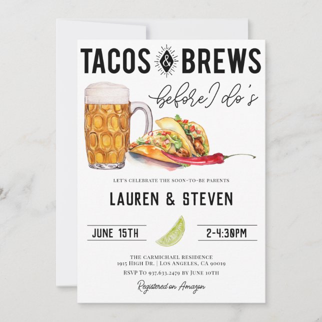 Tacos Brews Before I Do's Bridal Shower Invitation (Front)