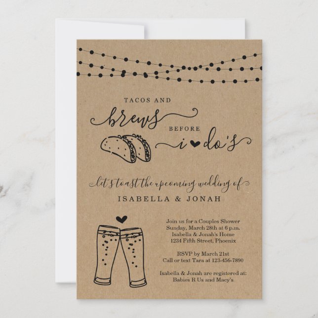 Tacos & Brews Before I Do's Couples' Bridal Shower Invitation (Front)