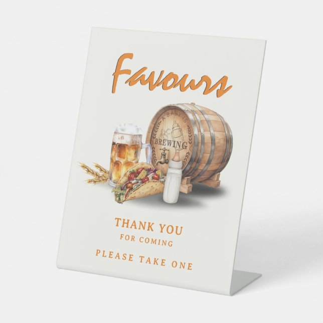 Tacos, Brews & Diapers Party Favours Thank You Pedestal Sign (Front)
