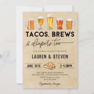 Tacos Brews Diapers Too Baby Shower Invitation