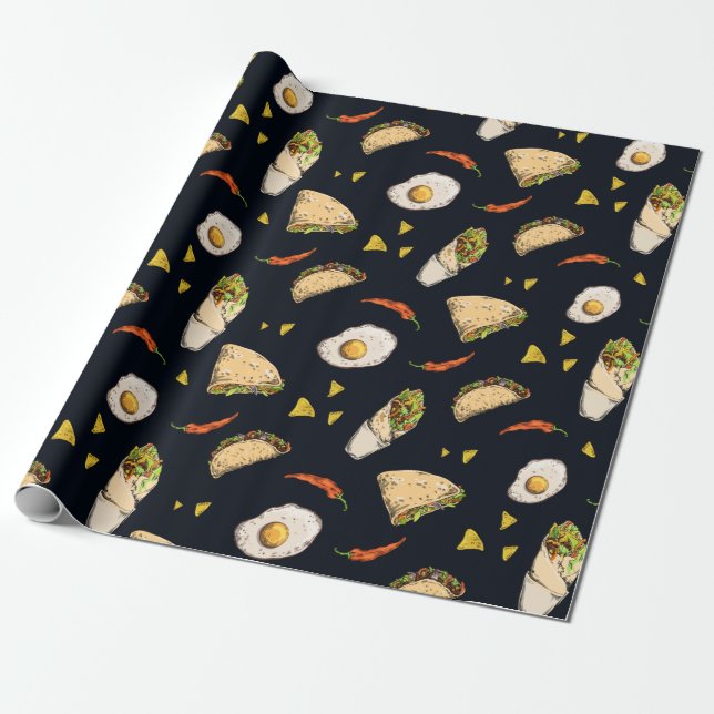 Tacos Burrito Nachos Mexican Food Gift Cute Summer Wrapping Paper (Unrolled)