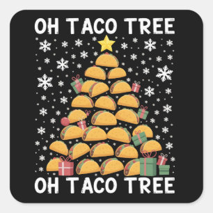 Tacos Christmas Tree Funny Xmas Foodie Mexican Square Sticker