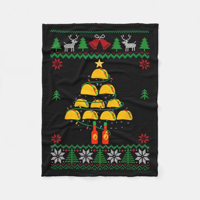 Tacos Christmas Tree Ugly Sweater Christmas Family Fleece Blanket (Front)