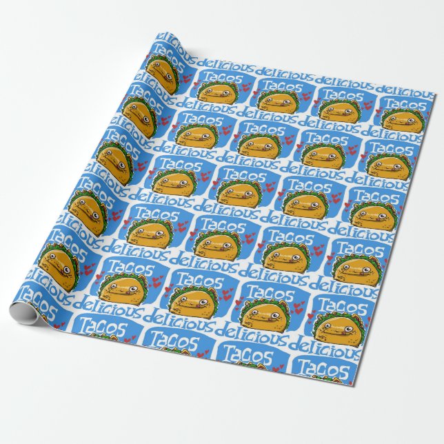 tacos delicious cartoon style funny illustration wrapping paper (Unrolled)