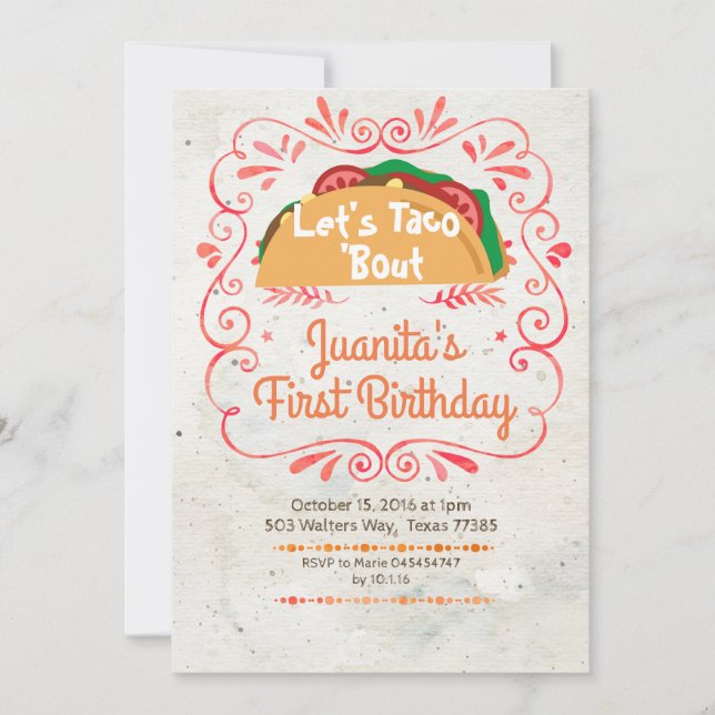 Tacos Fiesta Mexican Birthday Party Invitation (Front)