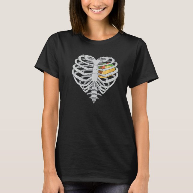 Tacos Heart Skeleton RibCage Halloween I Love Taco T-Shirt (Front)